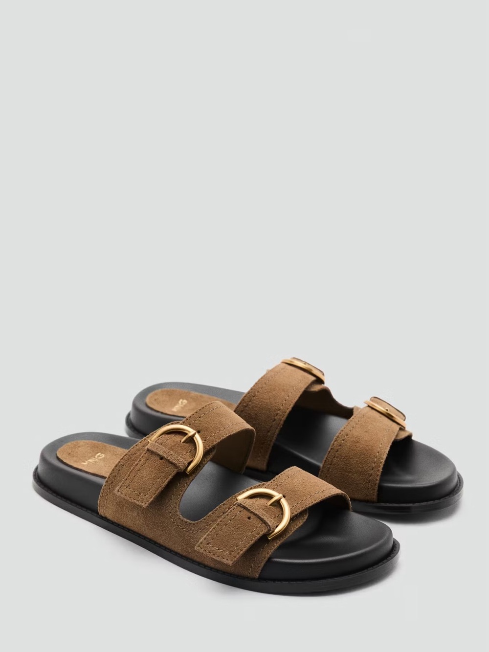 New mango FLAT LEATHER SANDALS WITH BUCKLES Sz 6